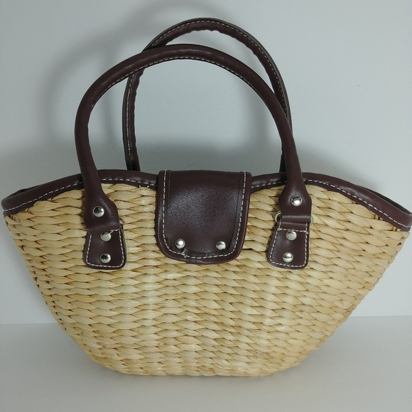 Wicker Basket Purse Buckle Beach Woven Handbag Bag Tote - Picture 3 of 4